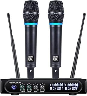 S9 UHF Rechargeable Wireless Microphone System Karaoke Microphone Wireless Mic Cordless Dual with Bluetooth Receiver Box + Volume Control ECHO for Karaoke Singing Speech Meeting Church