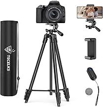 Lightweight Tripod 55-Inch/135cm, Video/Phone/Light Camera Tripod Stand with Wireless Remote Shutter, Phone Clip, Carry Bag for Travel/YouTube Video/Photography/Vlog, Compatible with iOS & Android