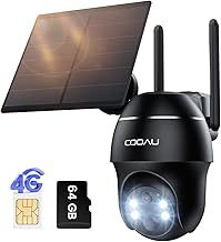 COOAU 4G LTE Cellular Security Camera Outdoor with SIM Card&64GB Card Storage, 2K 360° PTZ Battery Camera,Solar No WiFi Wireless CCTV Camera Systems,Motion Detection,No WIFI Security Camera