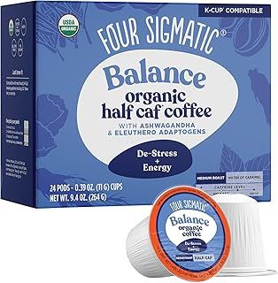 Four Sigma Foods Four Sigmatic Adaptogen Coffee k-cups, Medium Roast Ground Coffee with Ashwagandha Chaga&Tulsi Immune Support and stress relief keto,24 count