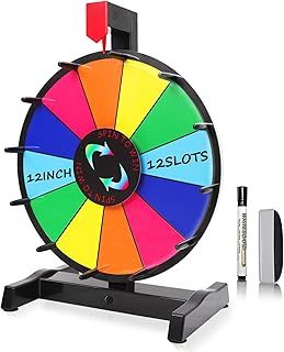 iElyiEsy Spinning Prize Wheel 12 Inch Tabletop Spin Wheel for Prizes with Stand, 12 Color Slots, Erasable Surface for Trade Show Carnival Party Fortune Game