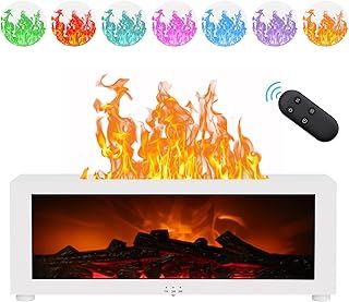 3D Flame Essential Oil Diffuser, 150ml Fireplace Flame Light Humidifier with Timer, Auto-Off Protection, 7 Colors LED Night Light and Remote Control, Aroma Diffuser for Home, Office, Bedroom (White)
