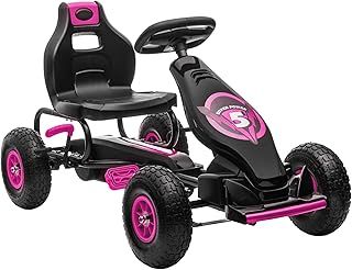 HOMCOM Children Pedal Go Kart, Raving Go Kart with Adjustable Seat, Inflatable Tyres, Shock Aborb, Handbrake, for Ages 5-12 Years - Pink