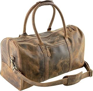 Leather Duffle Bags for Men & Women, 20 Inch Full-Grain Buffalo Leather Travel Bag – Durable Leather Duffel Bags for Men w/Assorted Pockets, Rustic Carry On Leather Weekender Bag for Men by MOONSTER®