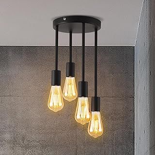 ANWIO Black Ceiling Lights - 4 Way Industrial Semi Flush Lights for Living Room, Bedroom (E27 Base, No Bulbs)