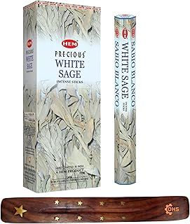 HEM Incense sticks WHITE SAGE Pack of 6 with DHS incense stick holder for Aromatherapy, Incense Spa, Yoga, Meditation, Healing, Spirituality and Relaxation…