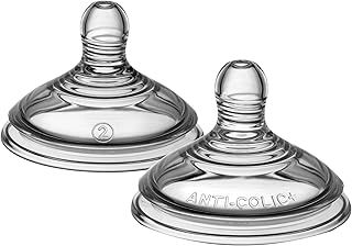 Tommee Tippee Advanced Anti-Colic Baby Bottle Teats, Medium Flow, 3+ Months, Breast-Like for a Natural Latch, Anti-colic Valve, Soft Silicone, Pack of 2