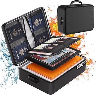 5200°F Fireproof Document Box Upgraded Heat Insulated Storage Box Fireproof＆Waterproof 8 Layers File Organizer with Lock,Portable Home Travel Safe Storage for Important Documents,Files,Passport,Cards
