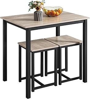 Yaheetech 3 Piece Dining Table Set Kitchen Table & Chair Sets for 2 Breakfast Bar Table and Stools Set with Space Saving Design for Dining Room Kitchen Living Room, Grey