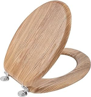 Angel Shield Antibacterial Wooden Toilet Seat - Adjustable Hinges, Always Fits, Never Slips - 45 x 37 x 5.6 cm (Solid Oak)
