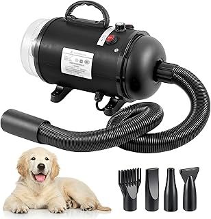 2 in 1 Pet Dryer Blower - Dog Hair Vacuum, High Velocity Air Blower with 4 Nozzles, Suitable for Dogs & Cats