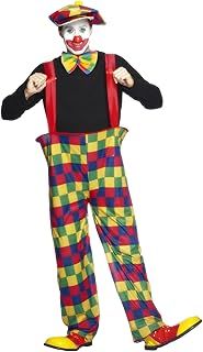 Smiffys Hooped Clown Costume, Multi-Coloured with Trousers, Hat and Bow-Tie, Circus Fancy Dress, Clown Dress Up Costumes