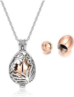 Jovivi Ashes Keepsake Urn Necklace Cremation Jewellery Women, Stainless Steel Memorial Hollow Heart Teardrop Ash Hair Locket Pendant Chain,w/Funnel Kit (Butterfly and Flowers)