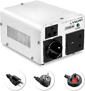 LVYUAN 800W Voltage Transformer 220/240V to 110/120 Volt Step Down Step Up Power Converter with 3 Outlets and UK/EU/US Power Cords, White