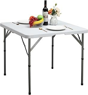 HollyHOME Square Folding Table 2.8FT/87cm Garden Table Foldable Dining Table for Camping Picnic Balcony Portable Plastic Trestle Table for Party BBQ Catering Kitchen Outdoor Indoor