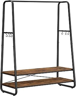 VASAGLE Clothes Rail, Clothes Rack with 2 Shelves, 6 S-Shaped Hooks, Steel Frame, for Bedroom, Rustic Brown and Black RGR112B01