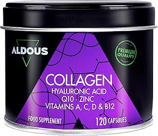 Collagen with Hyaluronic Acid for Skin Care, Hair Care & Joints - With Coenzyme Q10, Vitamin C, A, D, B12 & Zinc - Hydrolysed Collagen Supplements for Women & Men - 120 Collagen Tablets - Plastic free