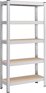 SONGMICS 5-Tier Shelving Unit, Steel Shelving Unit for Storage, Boltless Assembly, for Garage, Shed, Load Capacity 650 kg, 30 x 75 x 150 cm, Silver GLR030E01