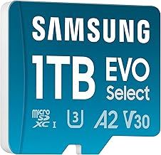 Samsung EVO Select (2024) microSD card + SD Adapter, 1 TB, UHS-I U3, 4K UHD, Full HD, 160 MB/s Read, Memory card for smartphones, tablets and laptops, MB-ME1T0SA/EU