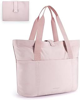bagsmart Tote Bag for Women, Foldable Tote Bag, Handbags & Shoulder Bags with Zipper for Travel, Beach, Gym, Work, School