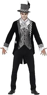 Smiffys Deluxe Dark Hatter Costume, Black with Jacket, Mock Shirt & Top Hat, Halloween Twisted Fairytale Fancy Dress, Adult Dress Up Costumes