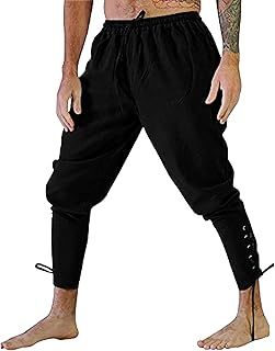 YAOHUOLE Men’s Medieval Trousers Linen Pirate Pants Viking Renaissance Costume Drawstring Elastic Waist with Pocket