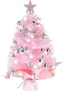 Mini Christmas Trees with Lights, Migaven 2ft/60cm Pink Tabletop Christmas Tree with Tree Topper Star Ornaments Led String Light for DIY Desktop Christmas Decorations