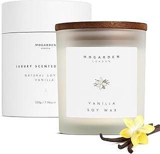 Luxury Vanilla Candle, Scented Candles Gifts for Women & Men, Vanilla Amber Floral Candle Natural Soy 220g