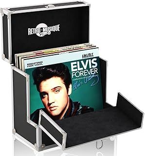 Aluminium 12" Vinyl Record Storage Case - Includes 40 Record Sleeves & 7" EP Storage Case - 35 Sleeves (Black)