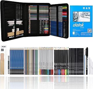 72Pcs Drawing Sketching Kit Set, Pro Art Supplies with Sketchbook, Watercolor, Graphite, Colored, Metallic, Charcoal Pencil, Drawing Set in Zipper Carry Case for Adults Teens Beginner