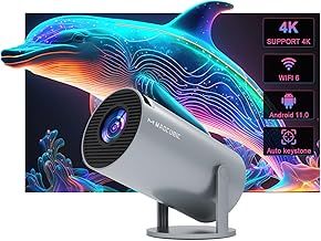 Auto Keystone Correction Mini Portable Projector, 4K/ 200 ANSI Smart Projector with WiFi 6, BT 5.0, Screen adjustment, 180 Degree Flip, Round Design, Built-in Android OS 11.0 Home Theater Projector