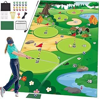 Golf Chipping Game Mat with Club, Golf Practice Mats Golf Training Mat Indoor Outdoor for Kids Adults Family, Golf Hitting Mat with 20 Balls, Play Equipment Stick Chip Golf Set Backyard Game