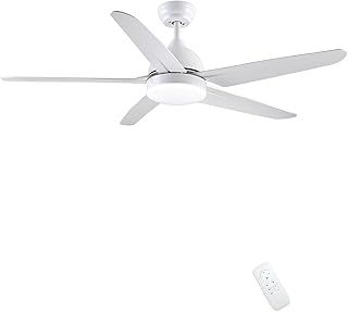 CJOY Ceiling Fan with Lighting and Remote Control Quiet, Lamp with Fan Flat White 52 Inches AC 5 ABS Blades Ceiling Fans Lights Led 24W Dimmable for Bedroom Living Room