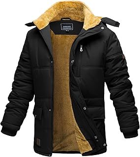 EKLENTSON Men's Winter Jacket with Detachable Hood Windproof Fleece Parka Coat Water Repellent Jacket 6 Pockets