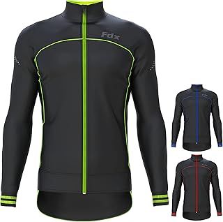 FDX Men’s Winter Cycling Jacket, Softshell, Windproof Thermal Fleece Fabric, Breathable Water-resistant Cycle Tops, Long Sleeves Full Zipper Reflective Jacket, Outerwear Coat for Running, Bike Racing