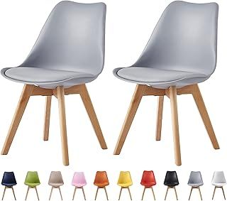 Set of 2 Dining Chairs Wooden Legs Soft Cushion Pad Stylish DELUXE Retro Lounge Dining Office EVA (Grey)
