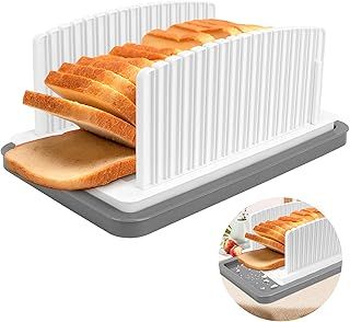 Homgaty Upgrade Bread Slicer for Homemade Bread, Bread Cutter Slicer with Crumb Tray, Bread Slicer Guide Adjustable Width Length, Foldable & Compact Bread Cutter for Homemade Bread Toast Bagel Cakes