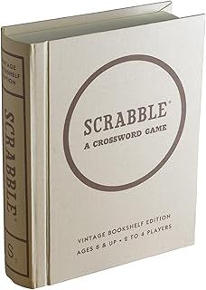 WS Game Company Scrabble Linen Vintage Bookshelf Edition - Wooden Tiles, Vintage 1948 Game Board, Ages 8+ - For 2 to 4 Players