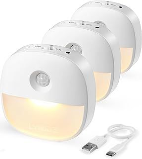 Lyridz Motion Sensor Night Light, Rechargeable Night Light USB Type-C, Removable Magnetic Stick on Cupboard, Stair, Hallway, Bedroom(3 Pack)