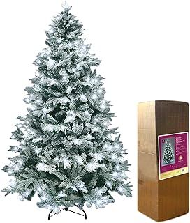 SHATCHI 6Ft/180CM Pre-Lit Lapland Fir Artificial Green Christmas Tree Snow Flocked PE PVC Mixed Tips Hinged Branches Bushy Xmas Home Snowy Decorations, White LEDs and Metal Stand