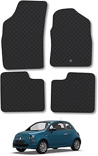 Rubber Car Mats Compatible with Fiat 500 (2007-2012) Tailored Fit Car Floor Mats Set Accessory Custom Fit Anti-Slip Backing Heavy-Duty Waterproof Easy-Clean Durable All Weather Full Coverage