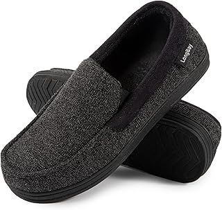 LongBay Men's Moccasin Slippers Memory Foam Plush Fleece House Shoes in Indoor Outdoor