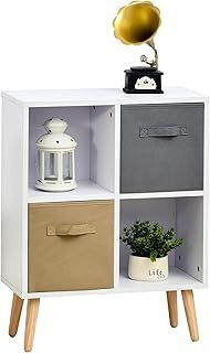HOMCOM Freestanding 4 Cube Storage Cabinet Unit w/ 2 Fabric Drawers Handles Home Office Organisation Shelves Furniture