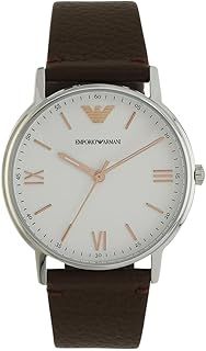 Emporio Armani Watch for Men, Three Hand Movement, 41 mm Silver Stainless Steel Case with a Leather Strap, AR11013