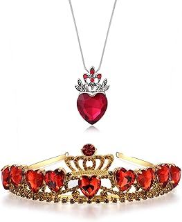 Evie Red Heart Tiara and Necklace Descendants Red Heart Crown Jewellery Set Theme Tiara Halloween Princess Christmas Costume Teen Gift for Girls