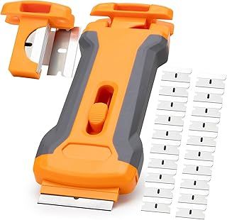 Cleaning Tool Non Scratch with 20 Spare Replacements & Built In storage. Brillaint for Glass, Ceramic Hobs, Oven Cleaner - Removes Paint, Stickers, Dirt, Tough Stains, Burned on Food
