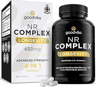 Nicotinamide Riboside NR Supplement (4 in 1 Complex) 60 Caps, 2 Months Supply | UK Made | Boost NAD+ Anti-Aging | TMG Resveratrol Quercetin | Liposomal Highest Bioavailability