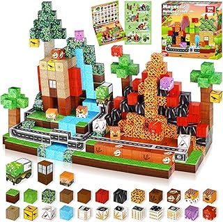 Goody King Magnetic Blocks-100Pcs Dinosaur Volcano Magnetic Building Blocks World Toys for Montessori Toddler Birthday Gifts - STEM Sensory Toys for 3 4 5 6 7 8 9 10 Year Old Girls Boys