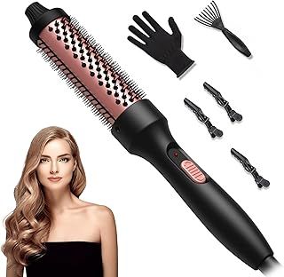 Thermal Brush for Hair,Heated Hair Brush,Heated Round Brush Styler 32MM Ionic Heated Curling Brush Suitable for Long and Short Hair with Gloves+3 Clips+Oval Handle Cleaning Claws
