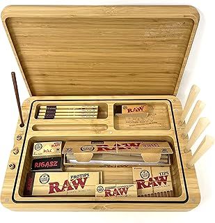 Reds Filters Raw Spirit Box - Wooden Bamboo Tray Box with Conical Tubes, Papers and Filters